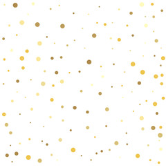 Template for holiday designs, invitation, party, birthday, wedding. Gold flying dots confetti magic cosmic christmas vector.