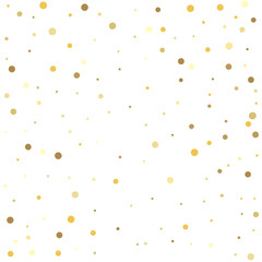 Golden dots on a square background. Christmas dots background vector, flying gold sparkles confetti.