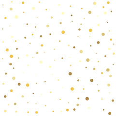 Gold dots on a white background. Texture of gold foil.