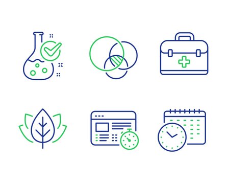 Organic Tested, First Aid And Web Timer Line Icons Set