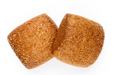 Rye eco breads on the white background.