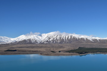 Landscape with mountain and Lake Tekapo in New Zealand
