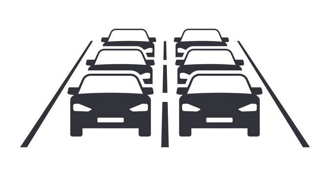 Traffic jam on two lane road flat icon