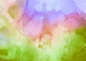 Colorful hand painted alcohol ink background. Abstract delicate texture. Contemporary wallpaper.