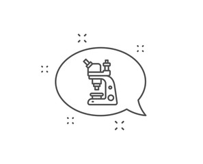 Microscope line icon. Chat bubble design. Chemistry lab sign. Analysis symbol. Outline concept. Thin line microscope icon. Vector