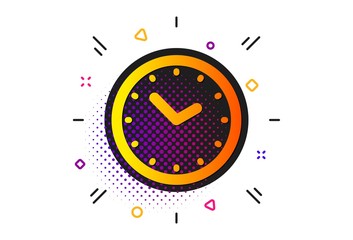 Clock sign. Halftone circles pattern. Time management icon. Watch symbol. Classic flat time icon. Vector