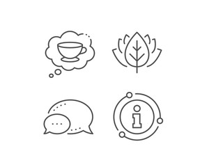 Coffee cup line icon. Chat bubble, info sign elements. Hot cappuccino sign. Speech bubble symbol. Linear coffee cup outline icon. Information bubble. Vector