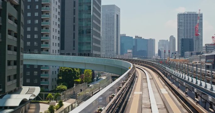 Cityscape from monorail sky train in Odaiba