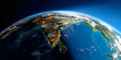 Detailed Earth. India and Sri Lanka
