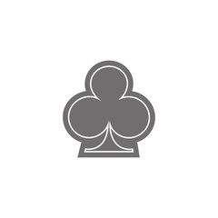 Poker playing card suit clover outline shape single icon. Clubs suit deck of playing cards used for ace in Las Vegas royal casino. Single icon illustration isolated on white. Drawing pic for tattoo.