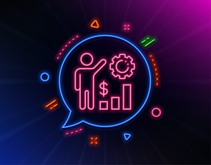 Fototapeta premium Employees wealth line icon. Neon laser lights. Work results sign. Money chart symbol. Glow laser speech bubble. Neon lights chat bubble. Banner badge with employees wealth icon. Vector