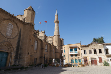 Obraz premium NICOSIA, CYPRUS - MARCH, 29, 2018: Selimiye Mosque in Nicosia, formerly Cathedral Saint Sofia. Northern Cyprus