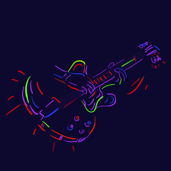 Musician plays the guitar on a dark background. Vector illustration