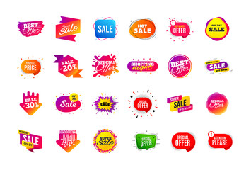 Sale banner badge. Special offer discount tags. Coupon shape templates design. Cyber monday sale discounts. Black friday shopping icons. Best ultimate offer badge. Super discount icons. Vector banners - obrazy, fototapety, plakaty