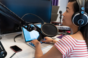 woman in the broadcasting studio.