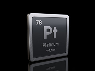 Platinum Pt, element symbol from periodic table series. 3D rendering isolated on black background