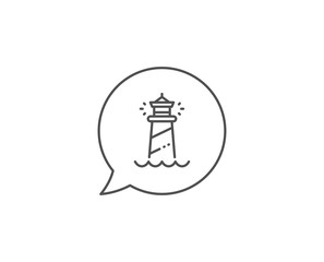 Lighthouse line icon. Chat bubble design. Searchlight tower sign. Beacon symbol. Outline concept. Thin line lighthouse icon. Vector