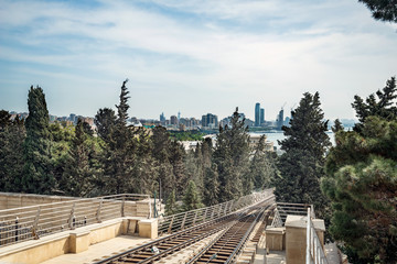 04/05/2019 Baku, Azerbaijan, Panorama of Baku city and new funicular way