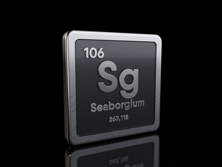 Seaborgium Sg, element symbol from periodic table series. 3D rendering isolated on black background