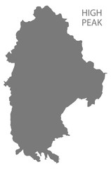 High Peak grey district map of East Midlands England UK