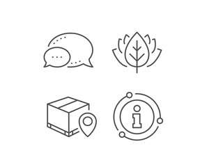 Parcel tracking line icon. Chat bubble, info sign elements. Delivery monitoring sign. Shipping box location symbol. Linear parcel tracking outline icon. Information bubble. Vector