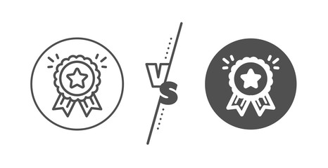 Bonus points. Versus concept. Loyalty award line icon. Discount program symbol. Line vs classic loyalty award icon. Vector