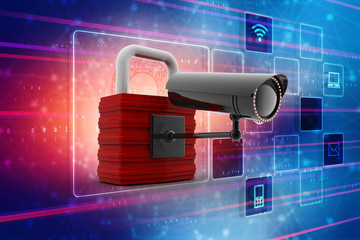 3d rendering Surveillance CCTV Security Camera protection lock