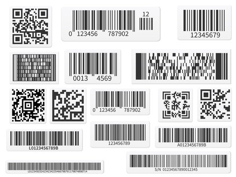 Supermarket scan code bars and qr codes label set