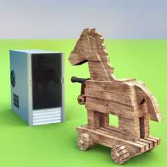 Trojan horse and computer 3d rendering - 285030300
