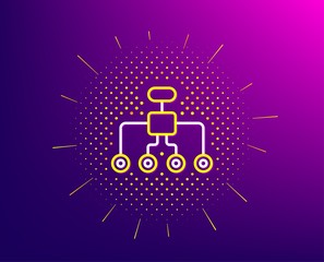 Restructuring line icon. Halftone pattern. Business architecture sign. Delegate symbol. Gradient background. Restructuring line icon. Yellow halftone pattern. Vector