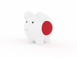 Finance, saving money, piggy bank on white background. Japan flag. 3d illustration.