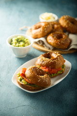 Bagels with salmon and avocado