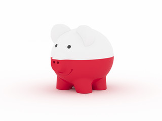 Finance, saving money, piggy bank on white background. Poland flag. 3d illustration.