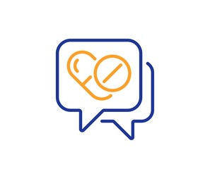 Medicine pills sign. Medical drugs line icon. Pharmacy medication symbol. Colorful outline concept. Blue and orange thin line medical drugs icon. Vector