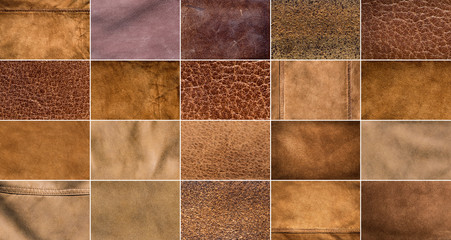 set of textures of brown leather - natural material background
