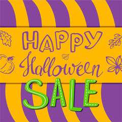 Happy Halloween sale, vector illustration. Banner template for seasonal discounts.