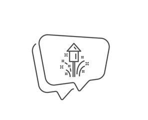 Fireworks line icon. Chat bubble design. Christmas or New year rocket sign. Pyrotechnic symbol. Outline concept. Thin line fireworks icon. Vector