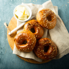 Homemade bagles with sesame seeds
