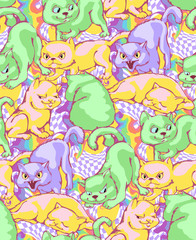 Fototapeta premium Cute cats. Seamless pattern. Vector illustration. Will be well to look in the design of children's room - design curtains, wallpapers, fabrics for furniture.