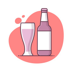 Beer bottle and glass drink icon in monoline / line art style vector illustration