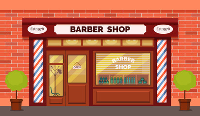 Vintage barber shop store facade with storefront