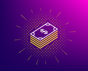 Cash money line icon. Halftone pattern. Banking currency sign. Dollar or USD symbol. Gradient background. Dollar line icon. Yellow halftone pattern. Vector