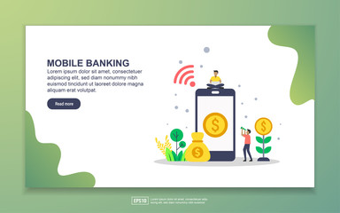 Landing page template of mobile banking. Modern flat design concept of web page design for website and mobile website. Easy to edit and customize.