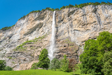 Staubbach Falls in Lauterbrunnen Valley in Lauterbrunnen