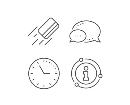 Credit card line icon. Chat bubble, info sign elements. Payment sign. Finance symbol. Linear credit card outline icon. Information bubble. Vector