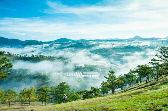 nature, landscape, sky, mountain, lake, forest, water, mountains, tree, green, view, clouds, blue, trees, summer, travel, hill, sea, valley, cloud, fog, river, grass, horizon, panorama, pine trees, 