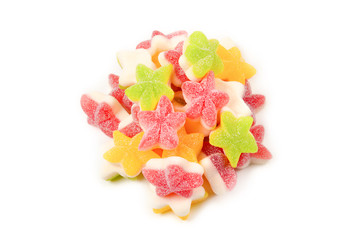 Juicy colorful jelly  stars sweets isolated on white. Gummy candies.