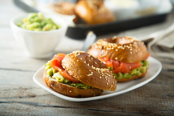 Bagels with salmon and avocado
