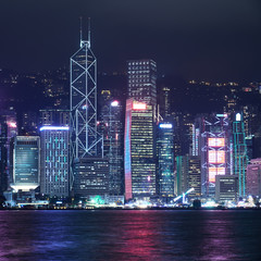 Hong Kong skyline at night. Square cropping.