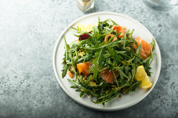 Arugula salad with smoked salmon